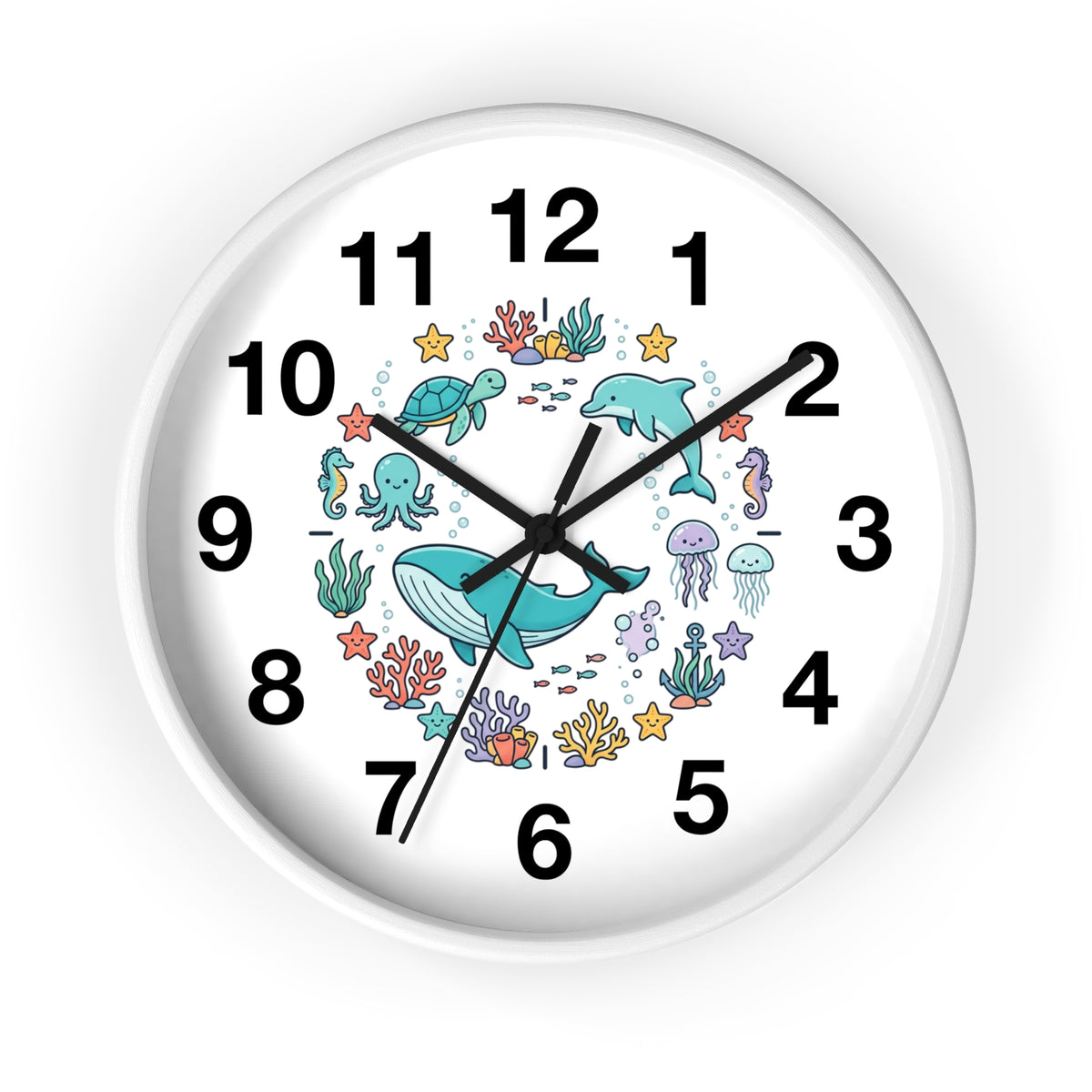 Underwater Friends Wall Clock — Cute Whale, Turtle & Dolphin Ocean Nursery Clock