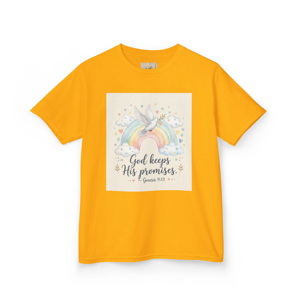 Christian Kids T-Shirt — "God Keeps His Promises" Rainbow Dove Tee | Psalm 145:13