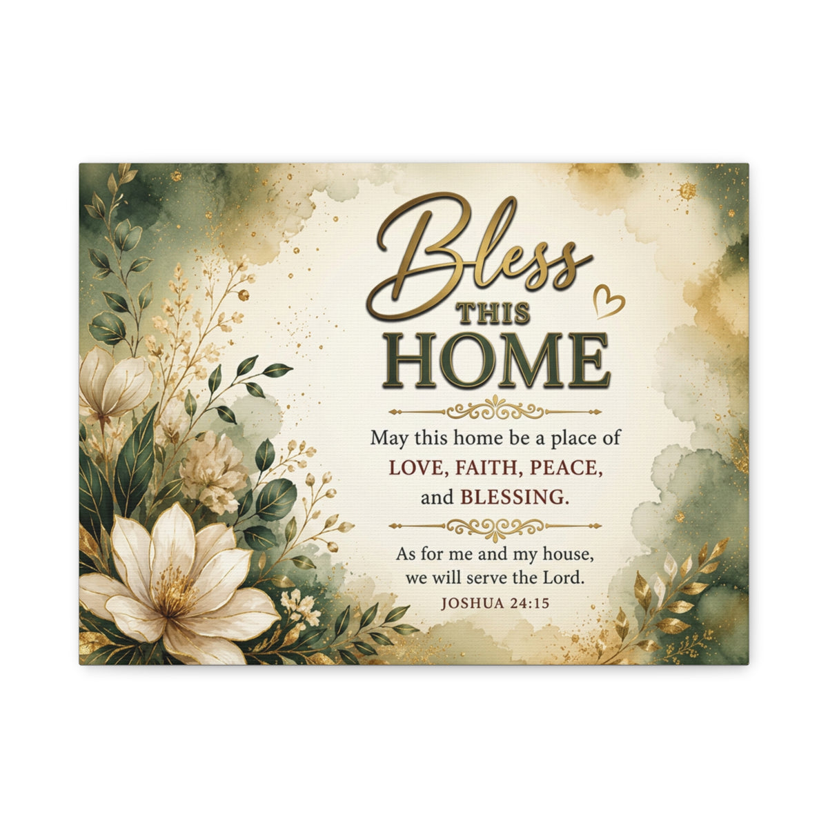 Bless This Home Canvas Wall Art — Floral Scripture Home Blessing (Joshua 24:15)