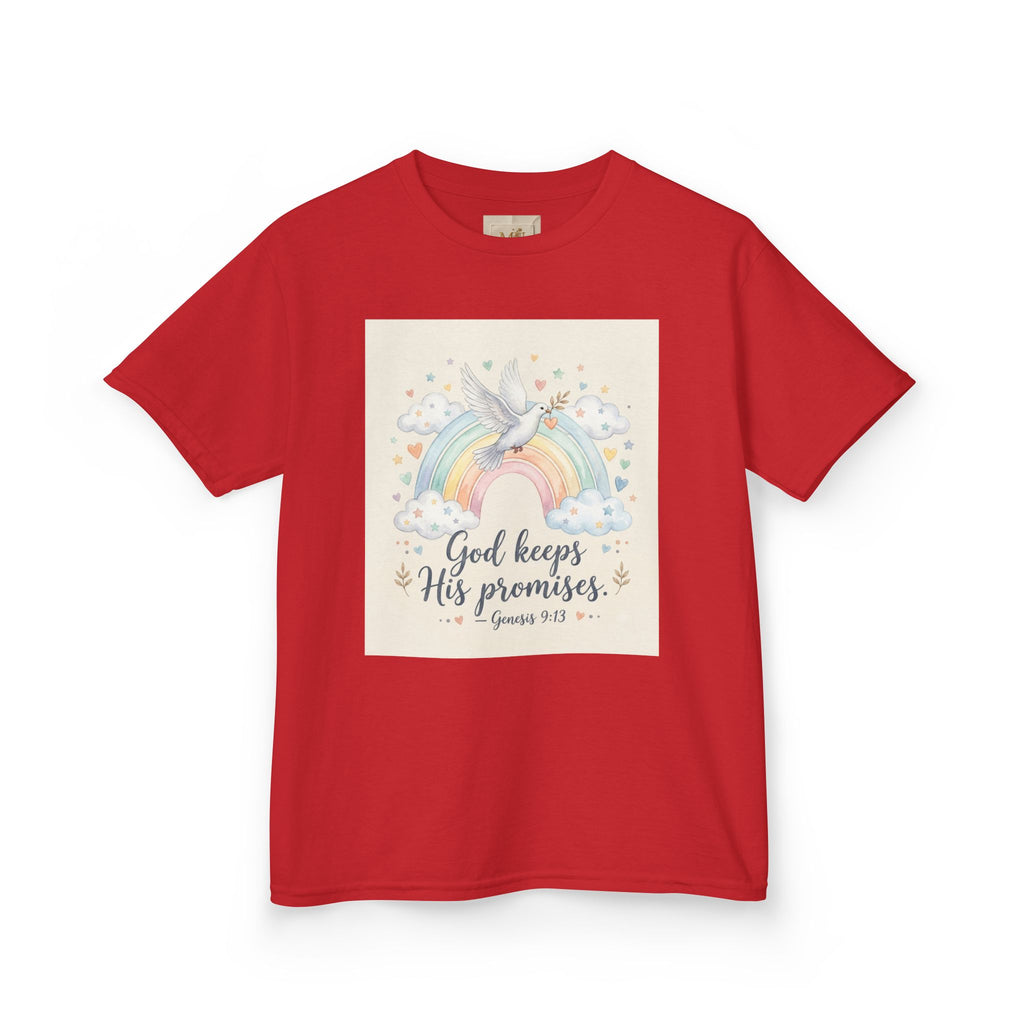 Christian Kids T-Shirt — "God Keeps His Promises" Rainbow Dove Tee | Psalm 145:13