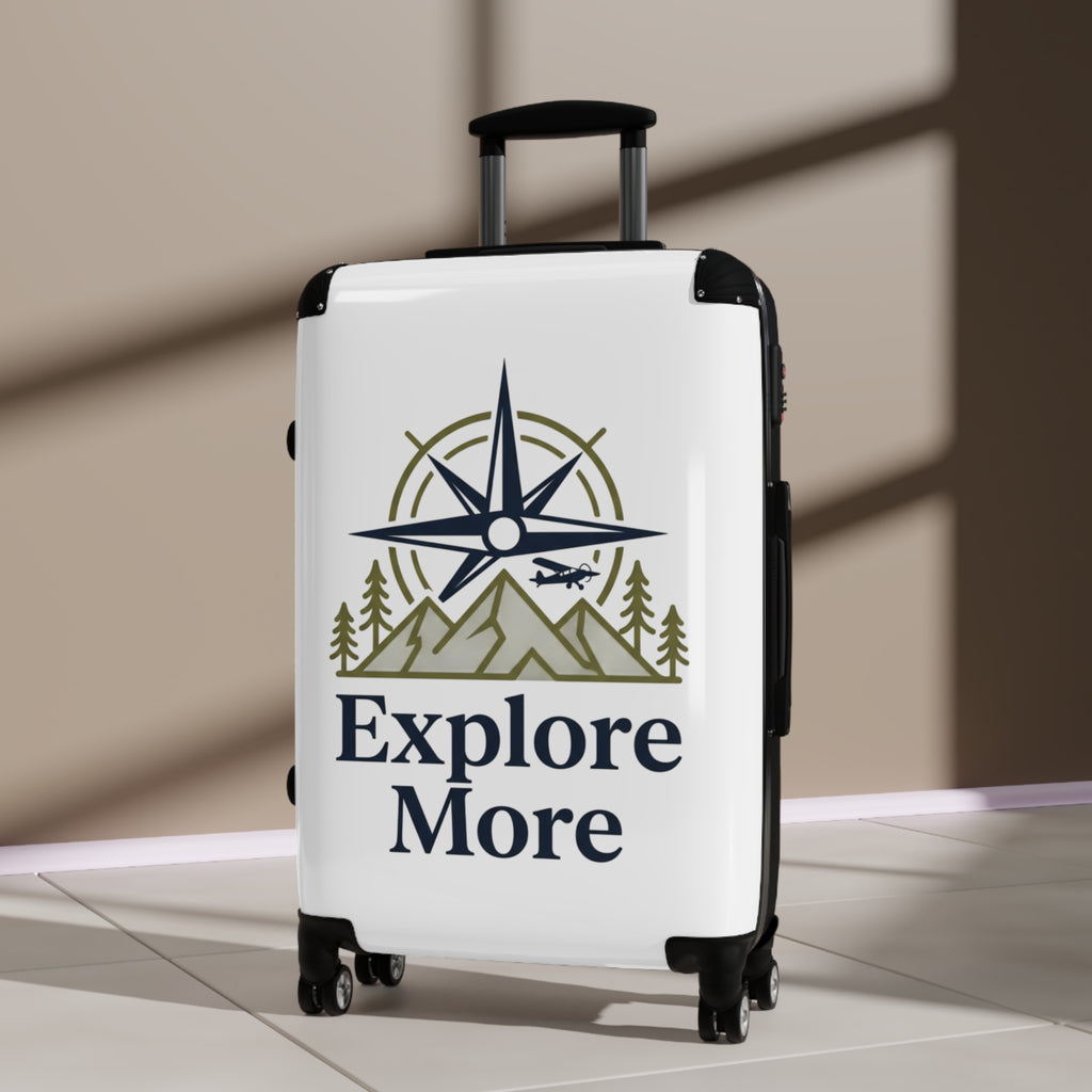 Suitcase — "Explore More" Travel Carry-On with Compass & Mountain Graphic