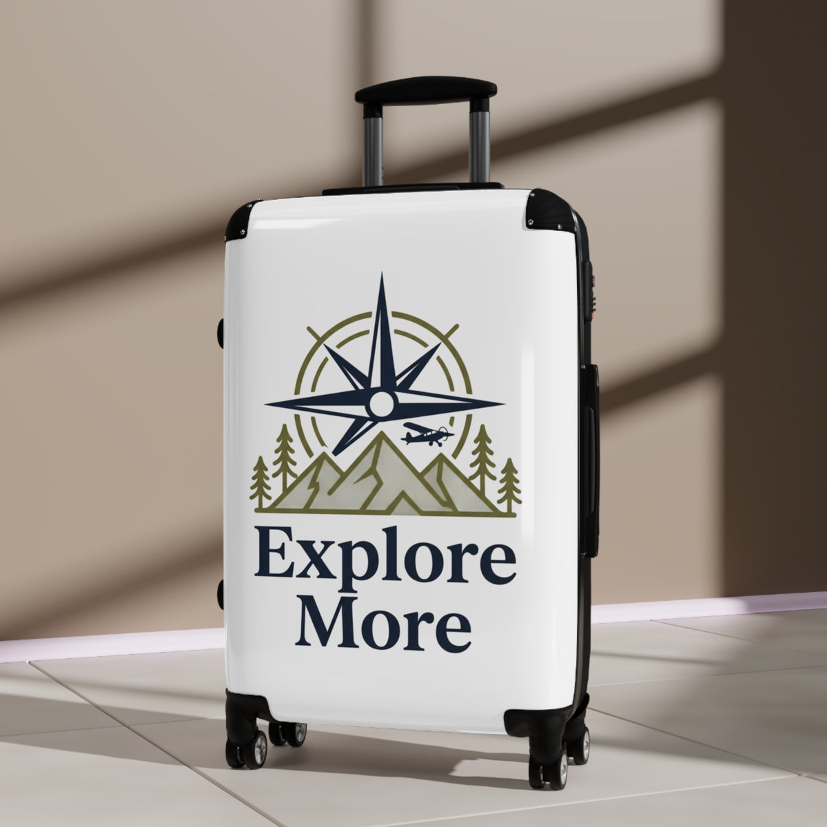 Suitcase — "Explore More" Travel Carry-On with Compass & Mountain Graphic