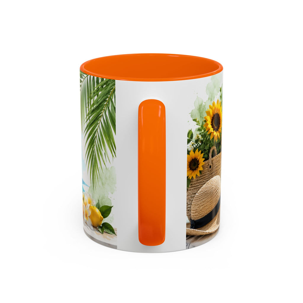 Hello Summer Accent Coffee Mug — Beach Vibes Lemon Palm Coastal Ceramic Mug (11/15oz)