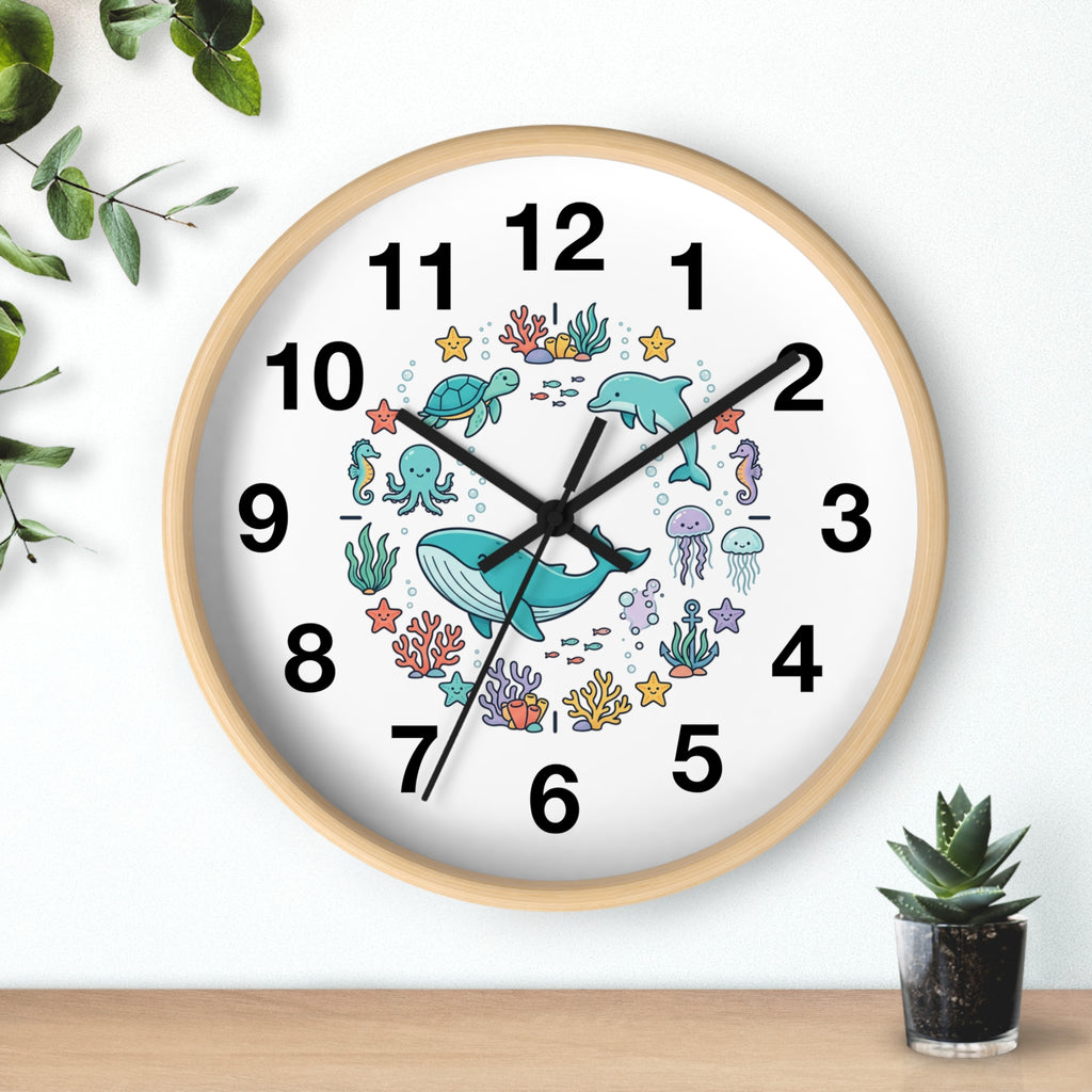 Underwater Friends Wall Clock — Cute Whale, Turtle & Dolphin Ocean Nursery Clock
