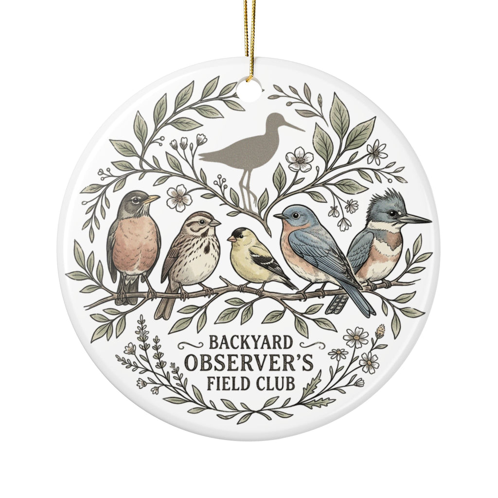 Birdwatching Ceramic Christmas Ornament — Songbird Holiday Decor, Double-Sided Glossy, 4 Shapes