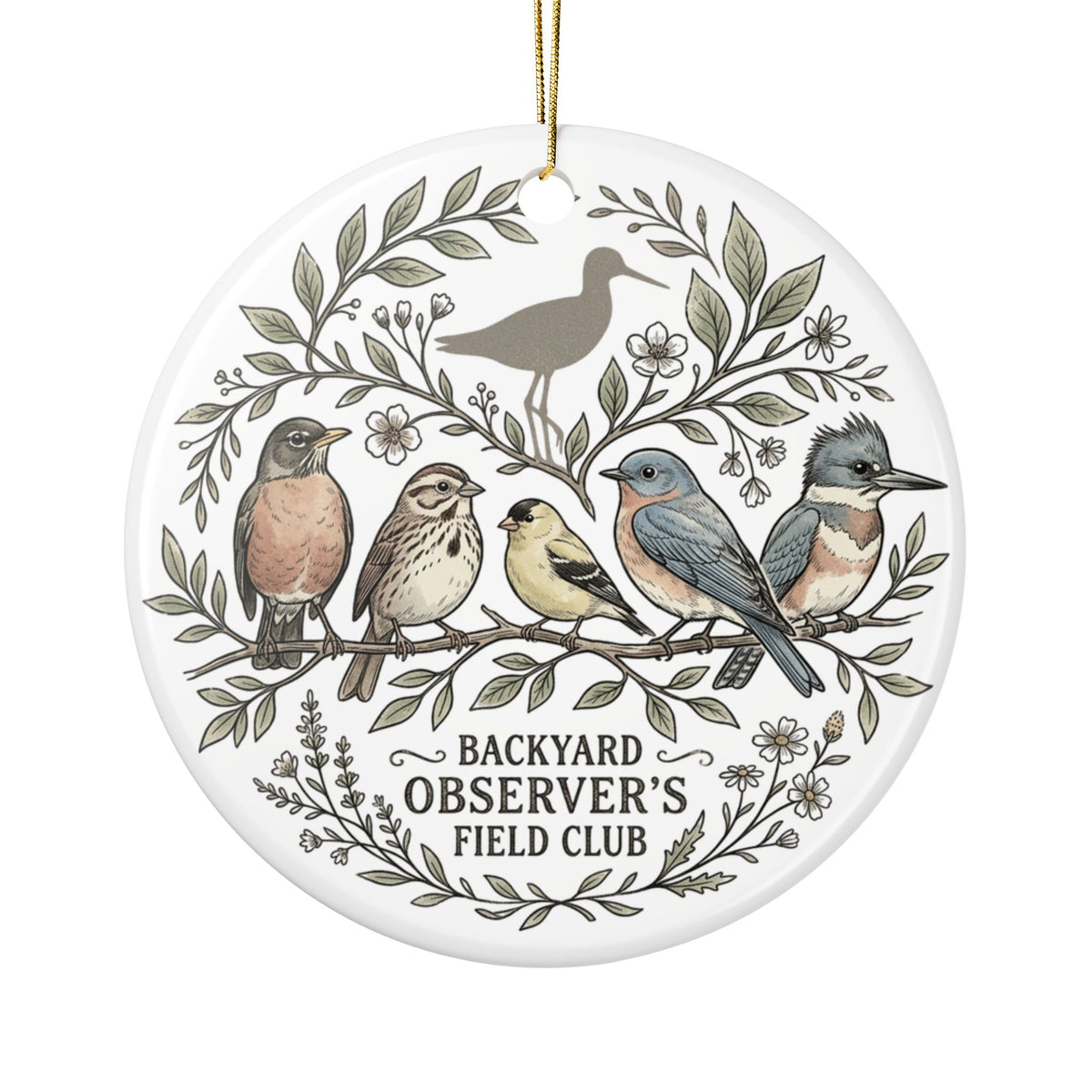 Birdwatching Ceramic Christmas Ornament — Songbird Holiday Decor, Double-Sided Glossy, 4 Shapes