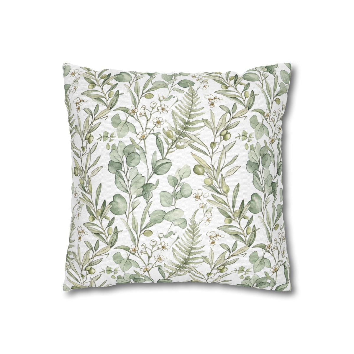 Botanical Greenery Square Pillowcase — Watercolour Eucalyptus & Fern Throw Pillow Cover