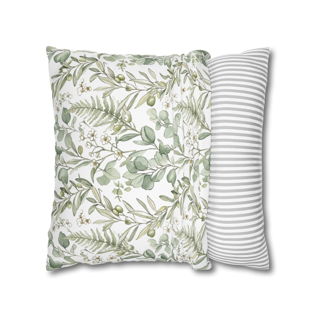 Botanical Greenery Square Pillowcase — Watercolour Eucalyptus & Fern Throw Pillow Cover