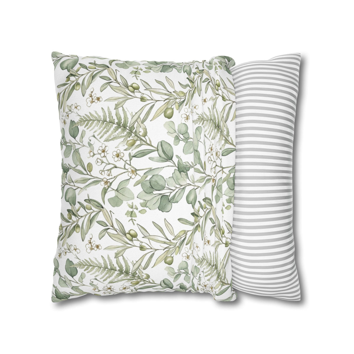 Botanical Greenery Square Pillowcase — Watercolour Eucalyptus & Fern Throw Pillow Cover