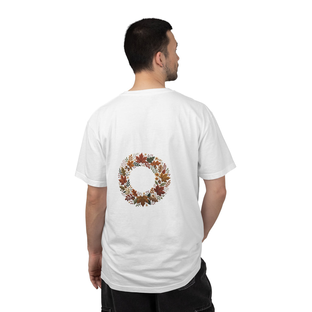 T-Shirt — Autumn Floral Wreath Tee (Fall Leaves Chest & Back Print)
