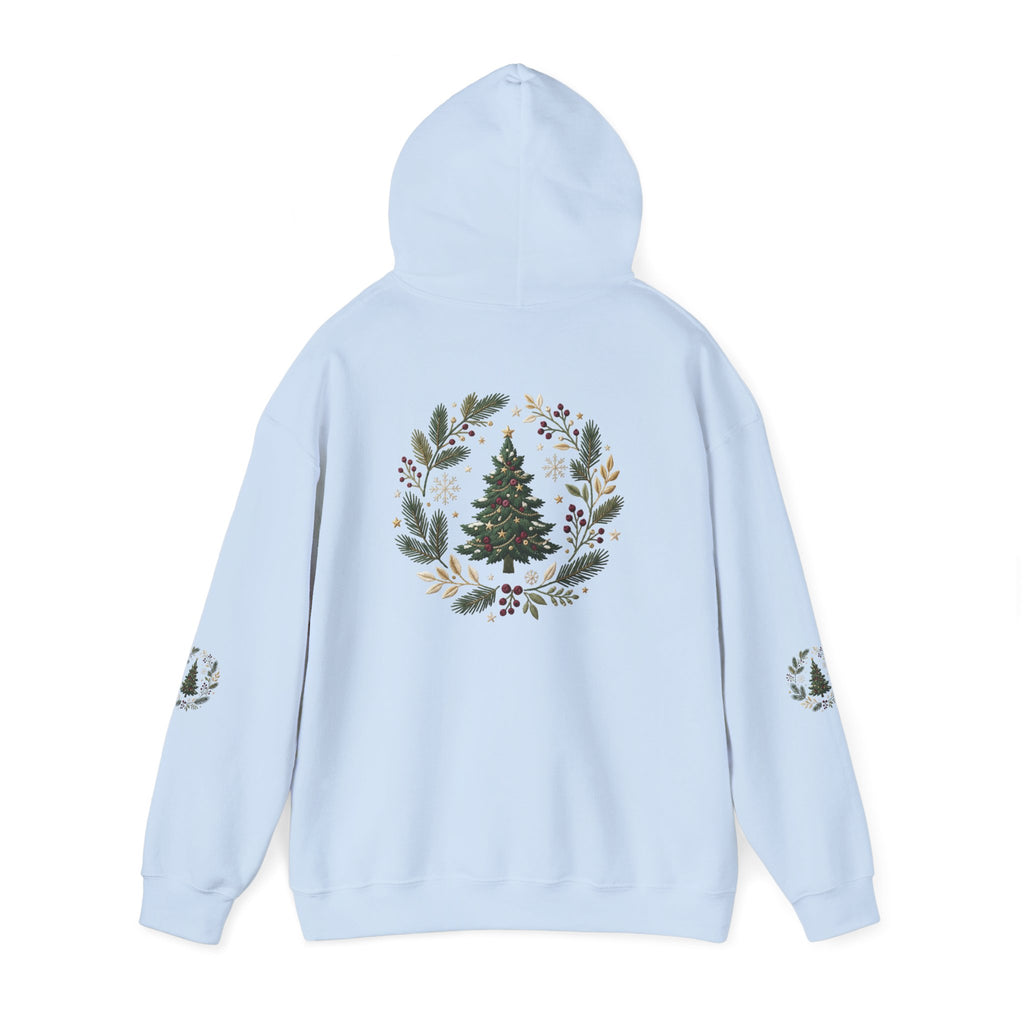 Christmas Tree Wreath Hoodie — Festive Botanical Sweatshirt, 50/50 Cotton-Poly, Unisex