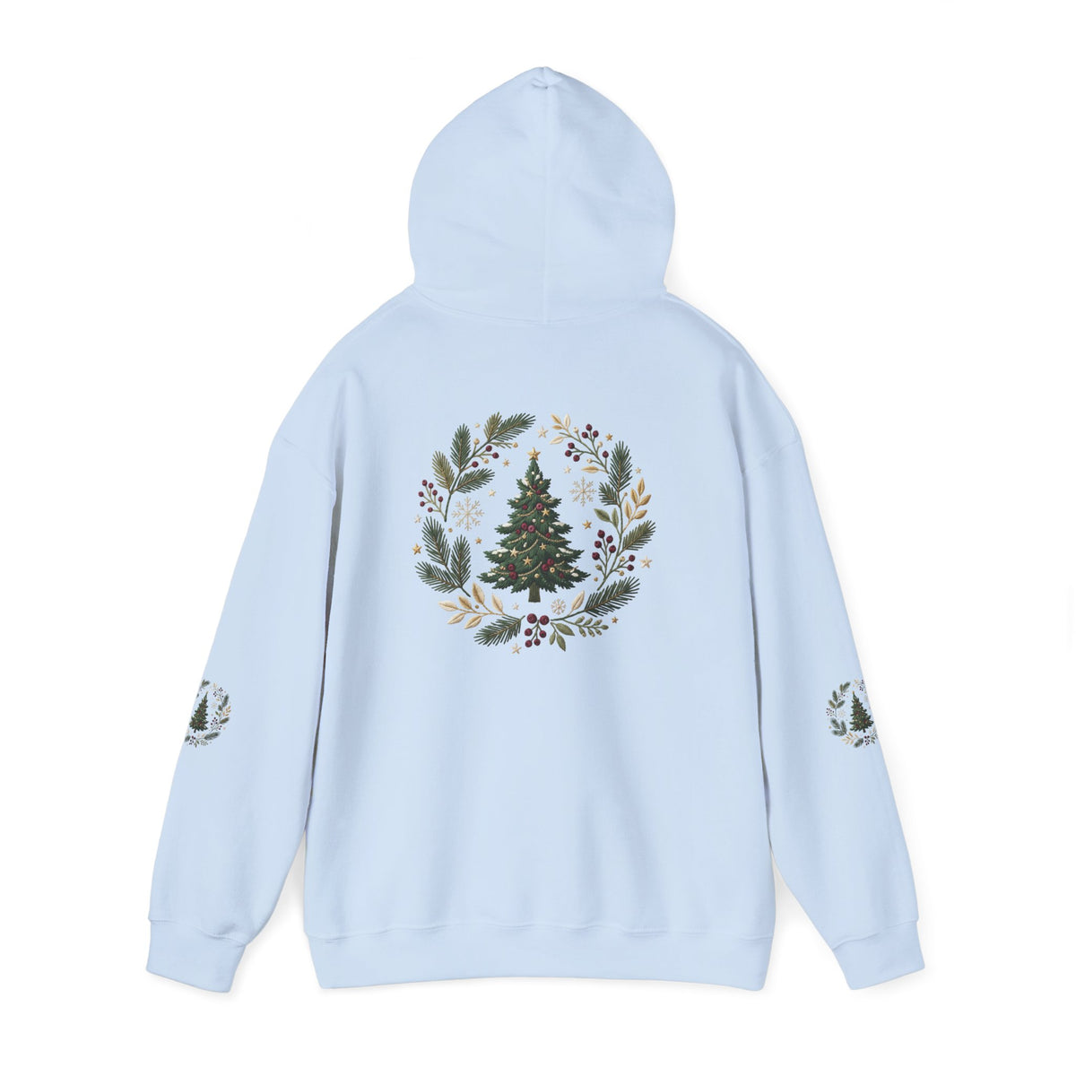Christmas Tree Wreath Hoodie — Festive Botanical Sweatshirt, 50/50 Cotton-Poly, Unisex