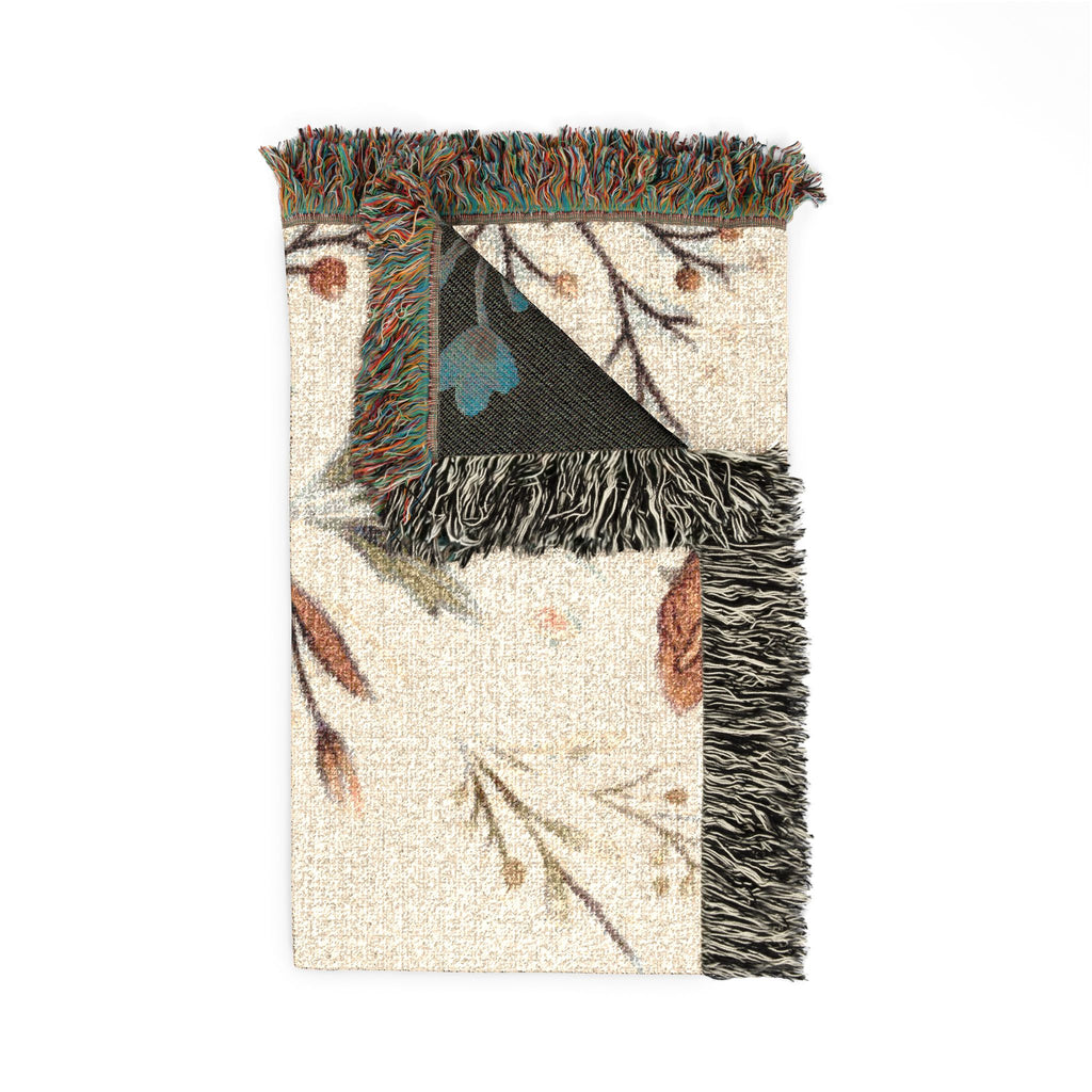 Floral Woven Blanket — Vintage Botanical Throw with Fringe