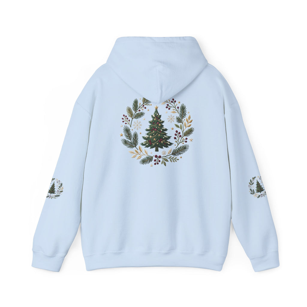 Christmas Tree Wreath Hoodie — Festive Botanical Sweatshirt, 50/50 Cotton-Poly, Unisex