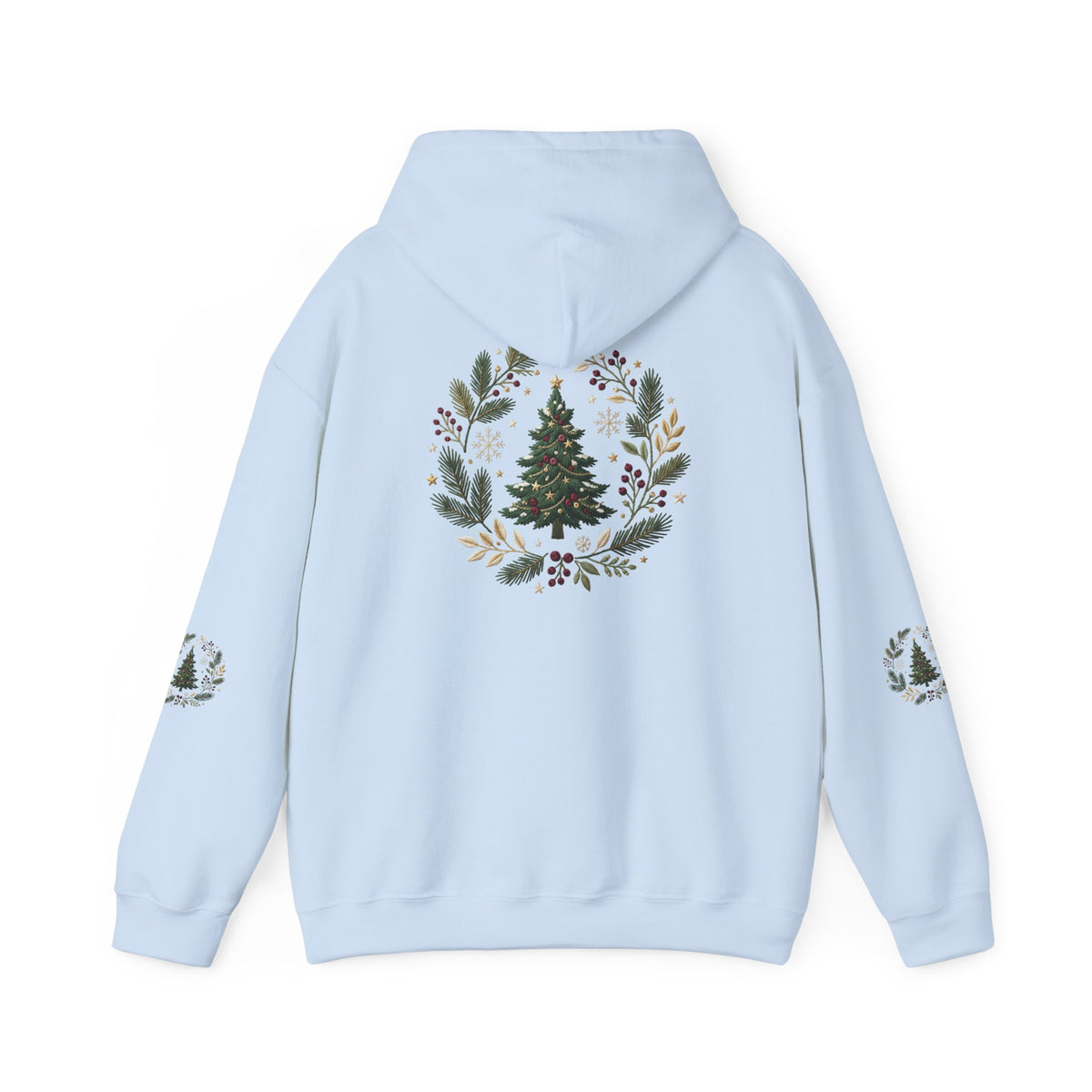 Christmas Tree Wreath Hoodie — Festive Botanical Sweatshirt, 50/50 Cotton-Poly, Unisex