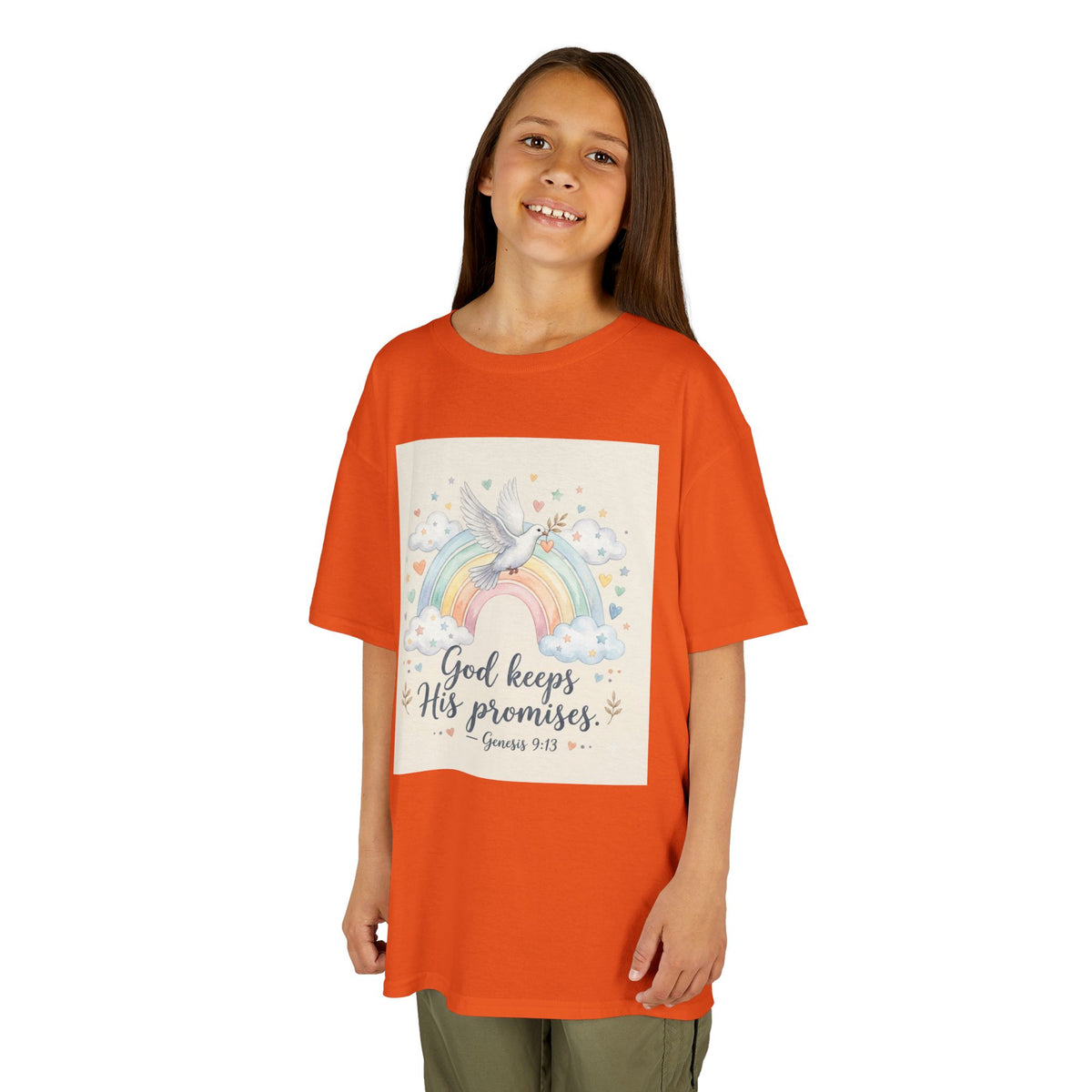 Christian Kids T-Shirt — "God Keeps His Promises" Rainbow Dove Tee | Psalm 145:13