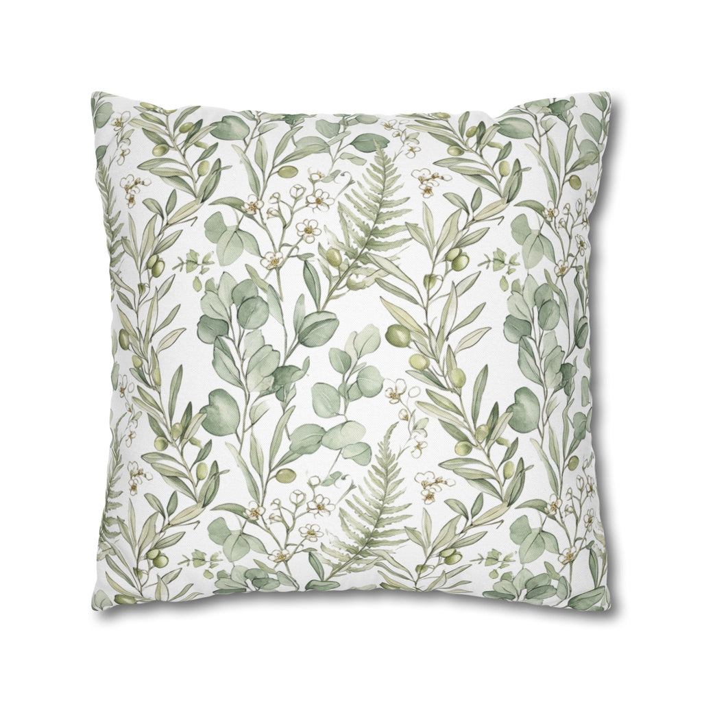 Botanical Greenery Square Pillowcase — Watercolour Eucalyptus & Fern Throw Pillow Cover