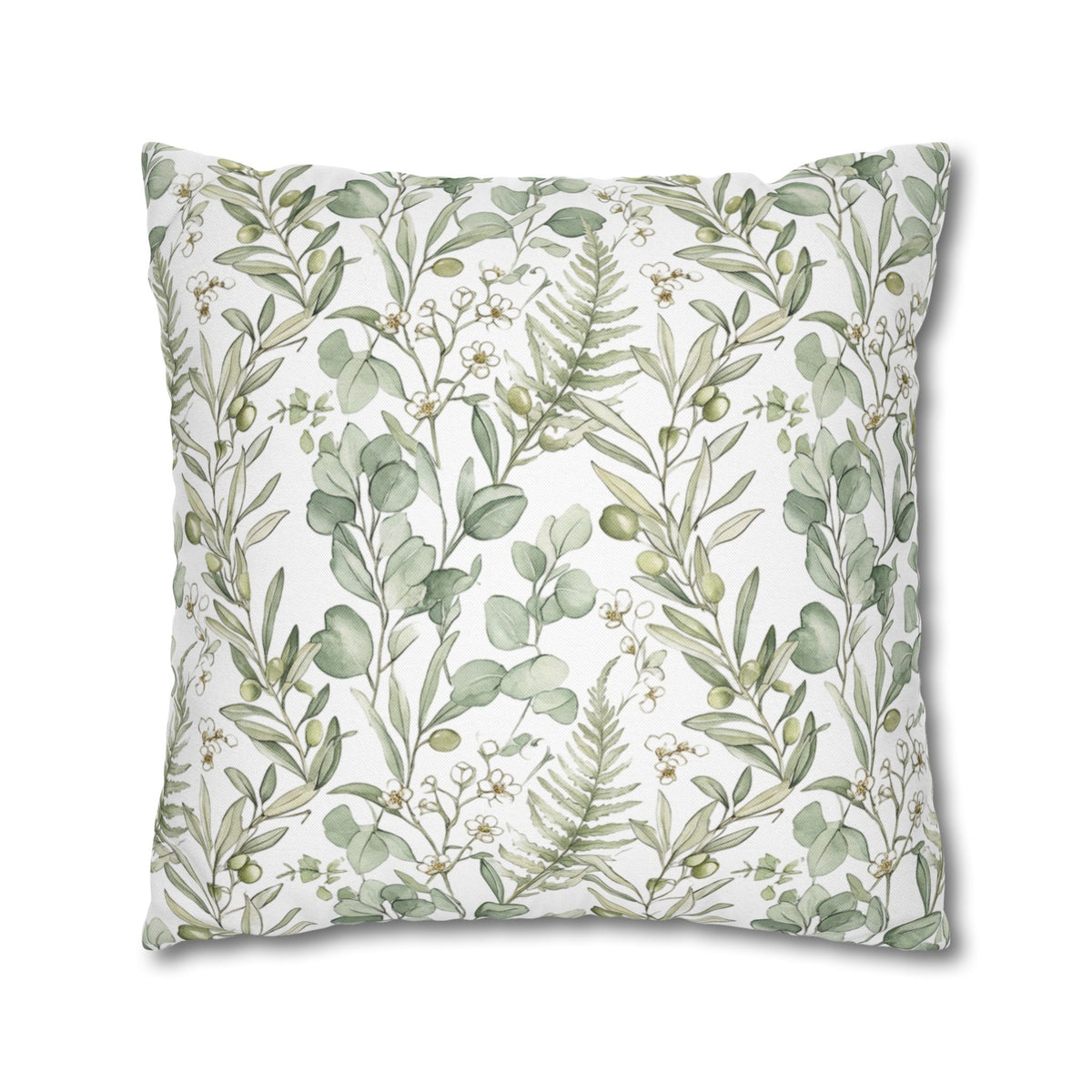 Botanical Greenery Square Pillowcase — Watercolour Eucalyptus & Fern Throw Pillow Cover
