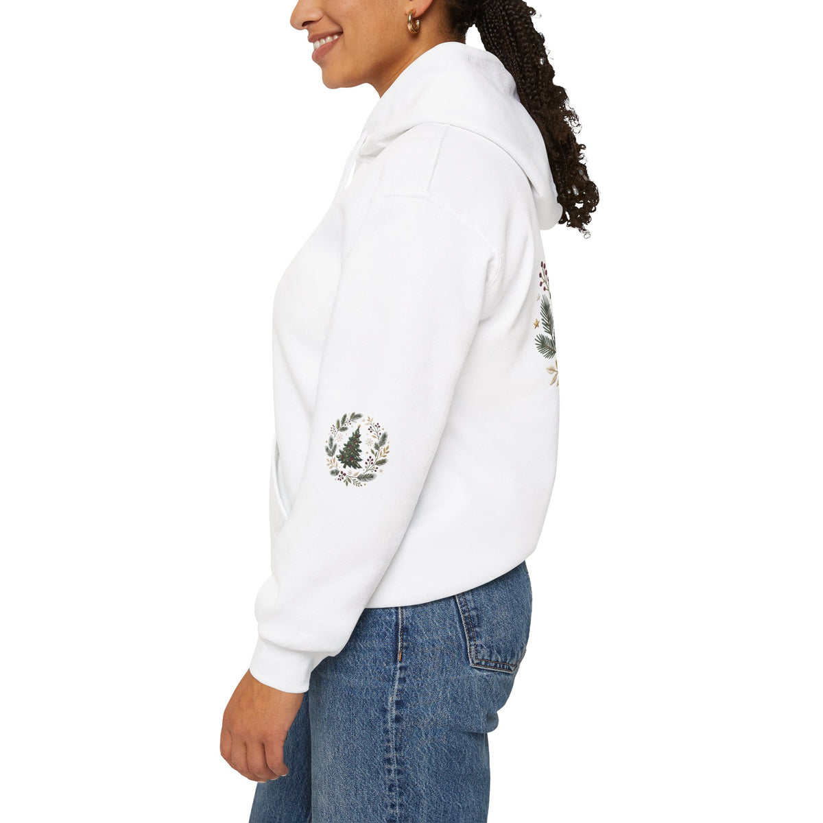 Christmas Tree Wreath Hoodie — Festive Botanical Sweatshirt, 50/50 Cotton-Poly, Unisex