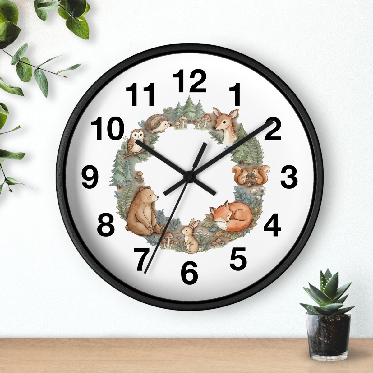 Woodland Animals Wreath Wall Clock — Cute Forest Nursery Clock