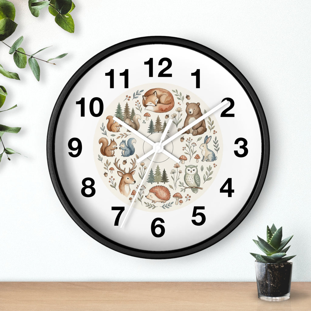 Woodland Animals Wall Clock — Cute Forest Nursery Clock with Fox, Deer, Owl & Squirrel