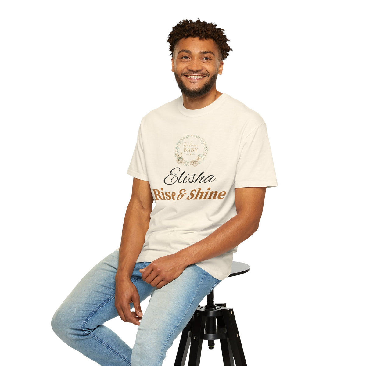 Personalized 'Rise & Shine' T-Shirt — Custom Name Floral Monogram Tee