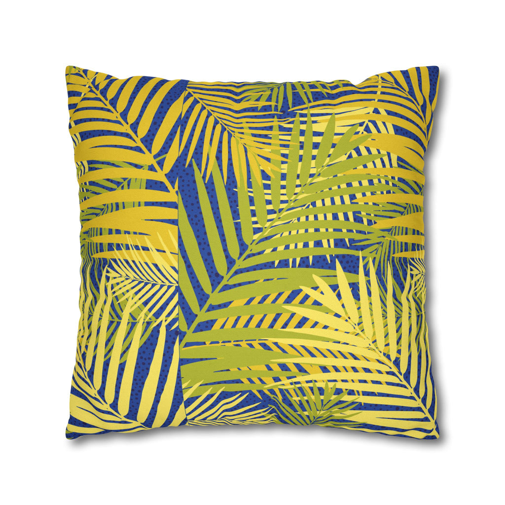 Tropical Palm Pillowcase — Yellow & Blue Leaf Decorative Pillow Cover