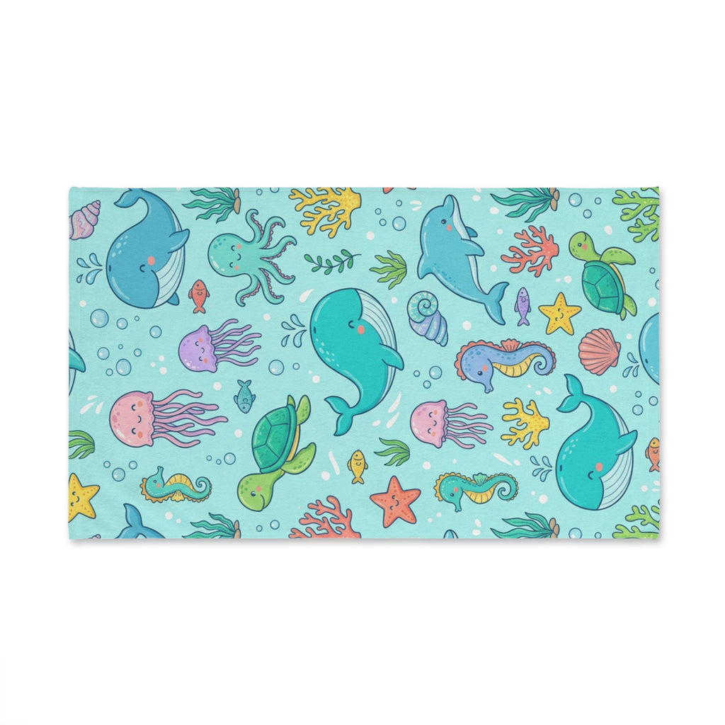 Cute Ocean Animals Hand Towel — Kids Sea Creature Print (Whale, Dolphin, Turtle, Jellyfish)