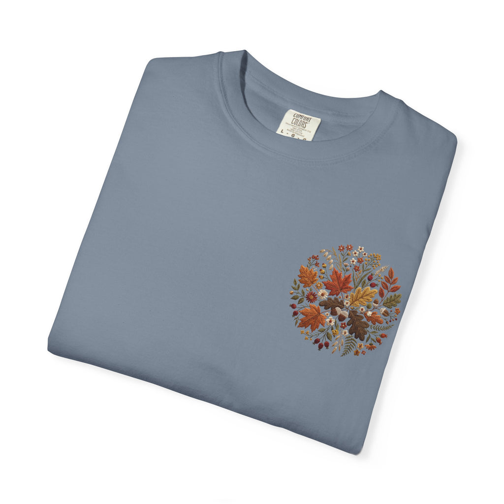 T-Shirt — Autumn Floral Wreath Tee (Fall Leaves Chest & Back Print)