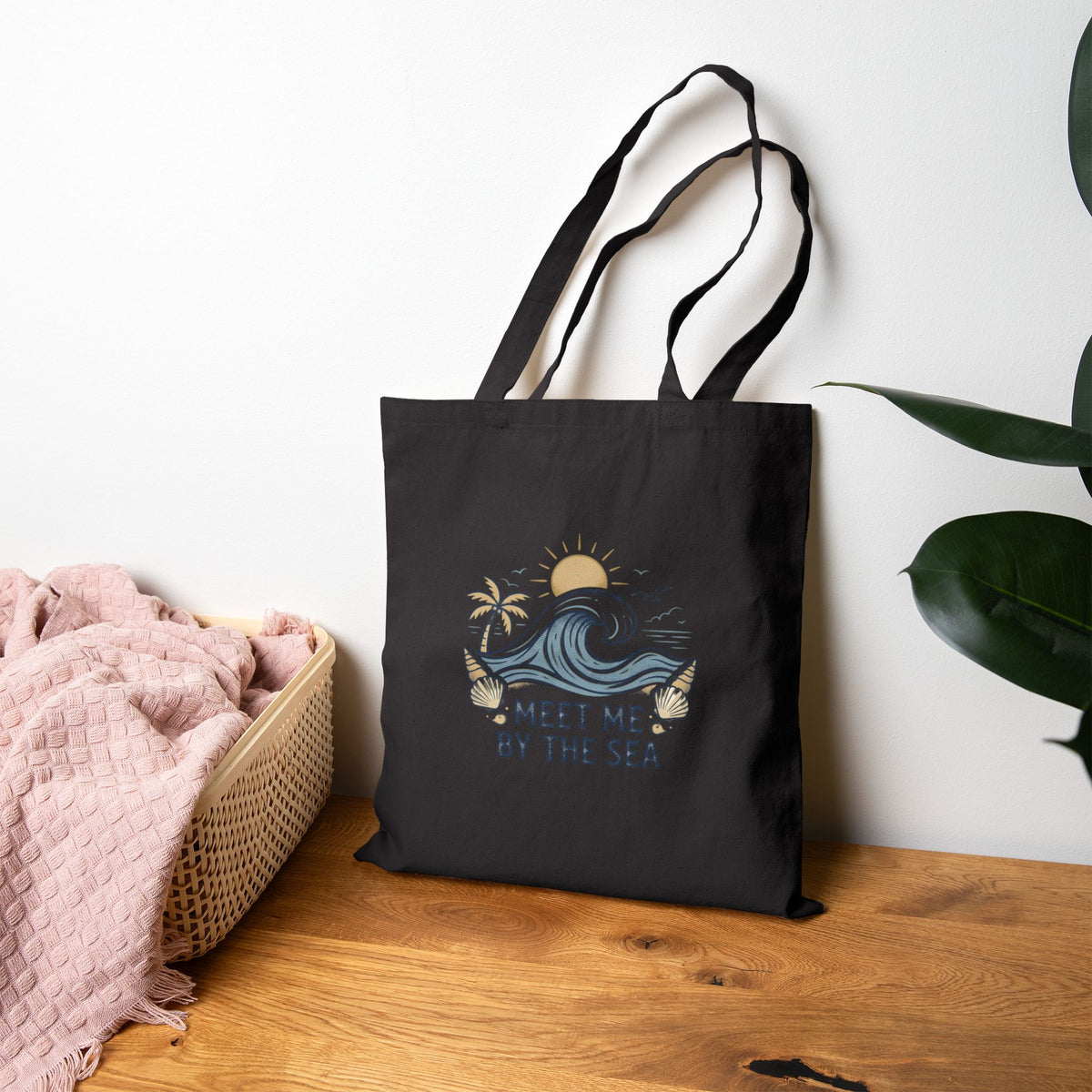 Meet Me By The Sea Cotton Tote Bag — Beach Wave Palm Eco Shopper