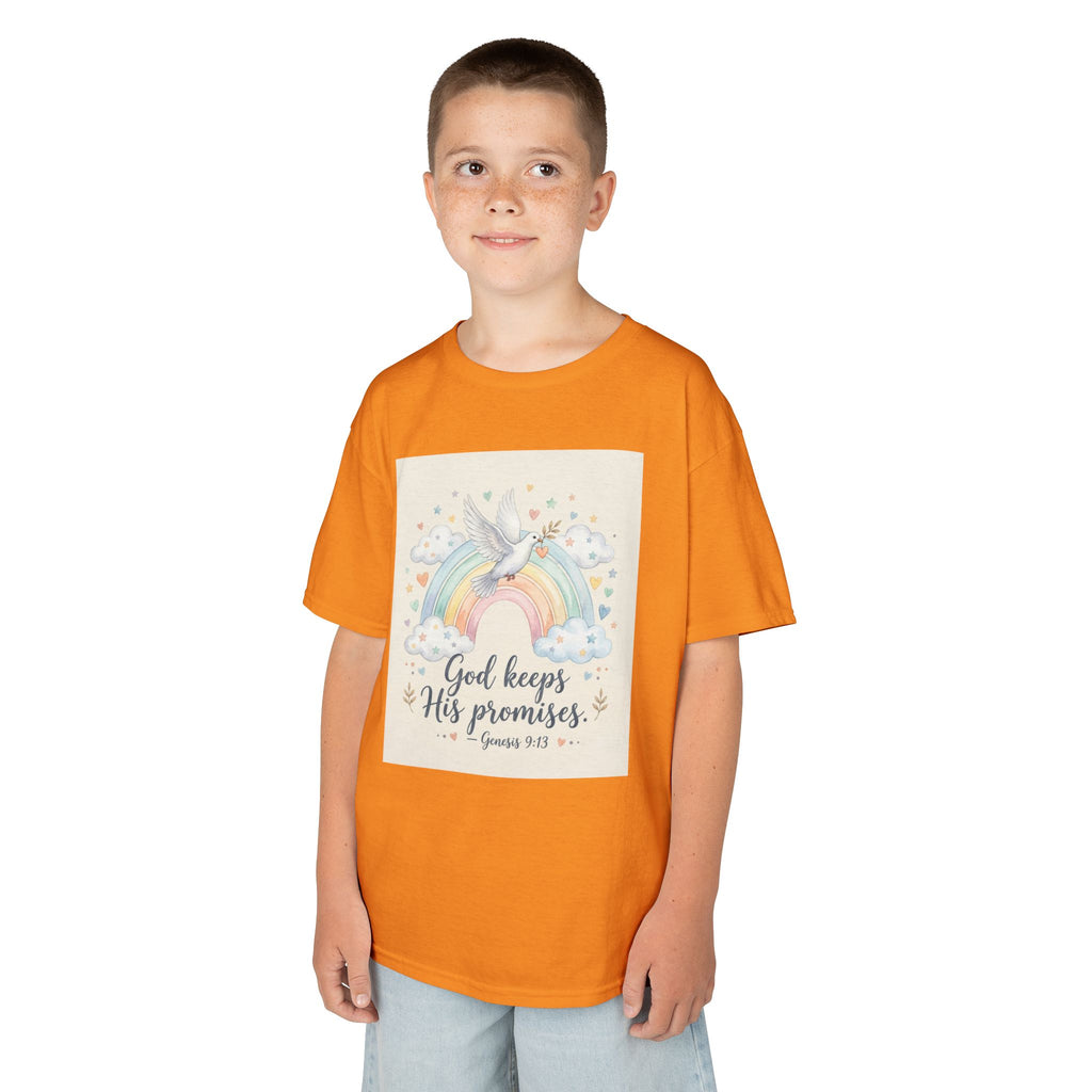 Christian Kids T-Shirt — "God Keeps His Promises" Rainbow Dove Tee | Psalm 145:13