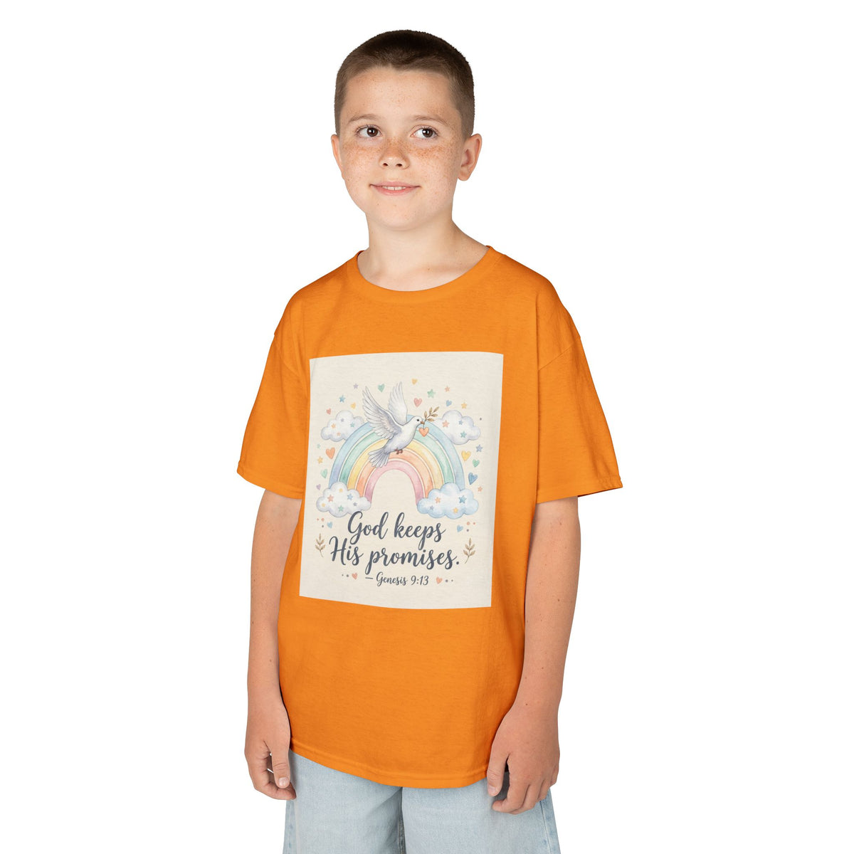Christian Kids T-Shirt — "God Keeps His Promises" Rainbow Dove Tee | Psalm 145:13