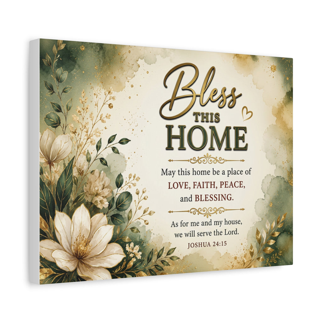 Bless This Home Canvas Wall Art — Floral Scripture Home Blessing (Joshua 24:15)