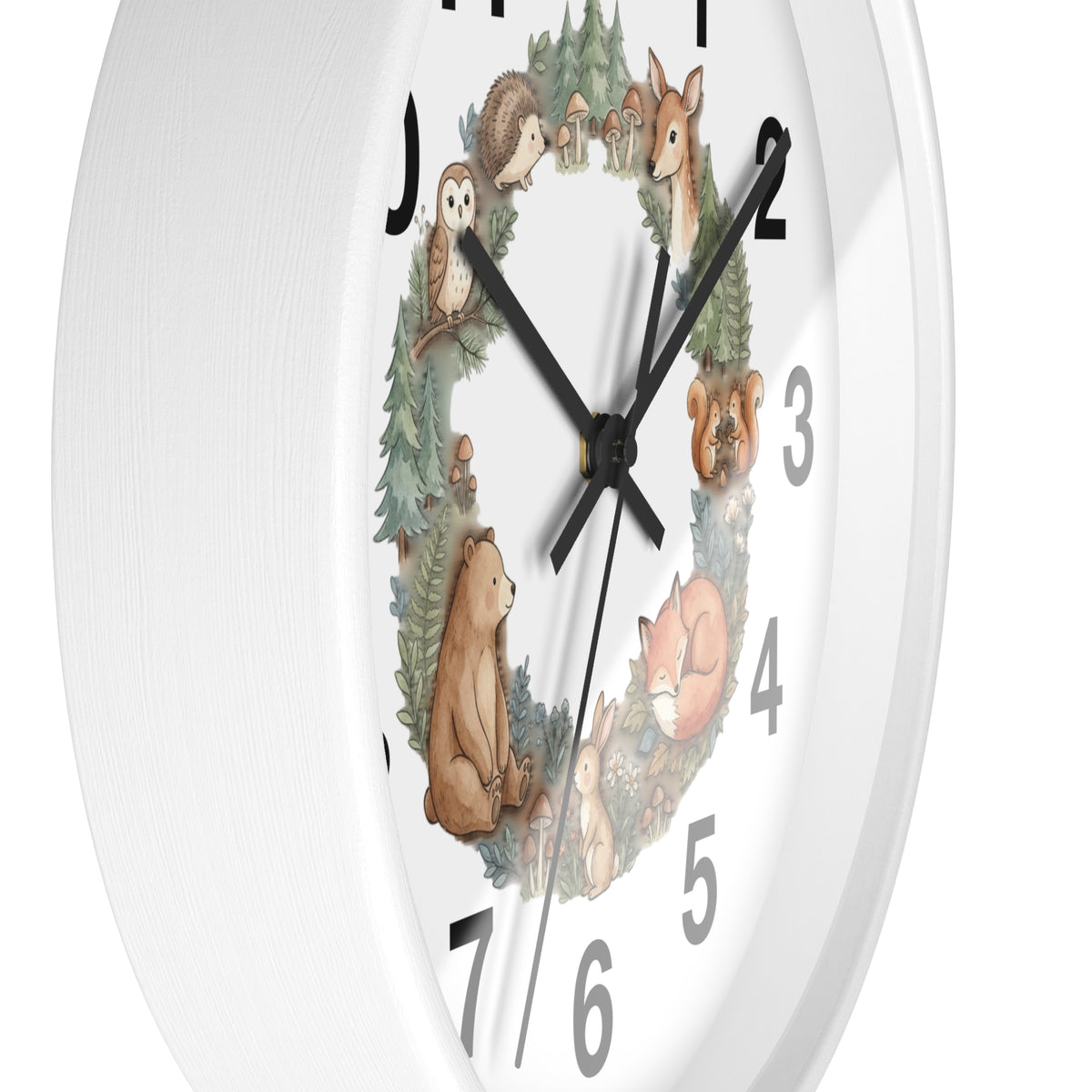 Woodland Animals Wreath Wall Clock — Cute Forest Nursery Clock