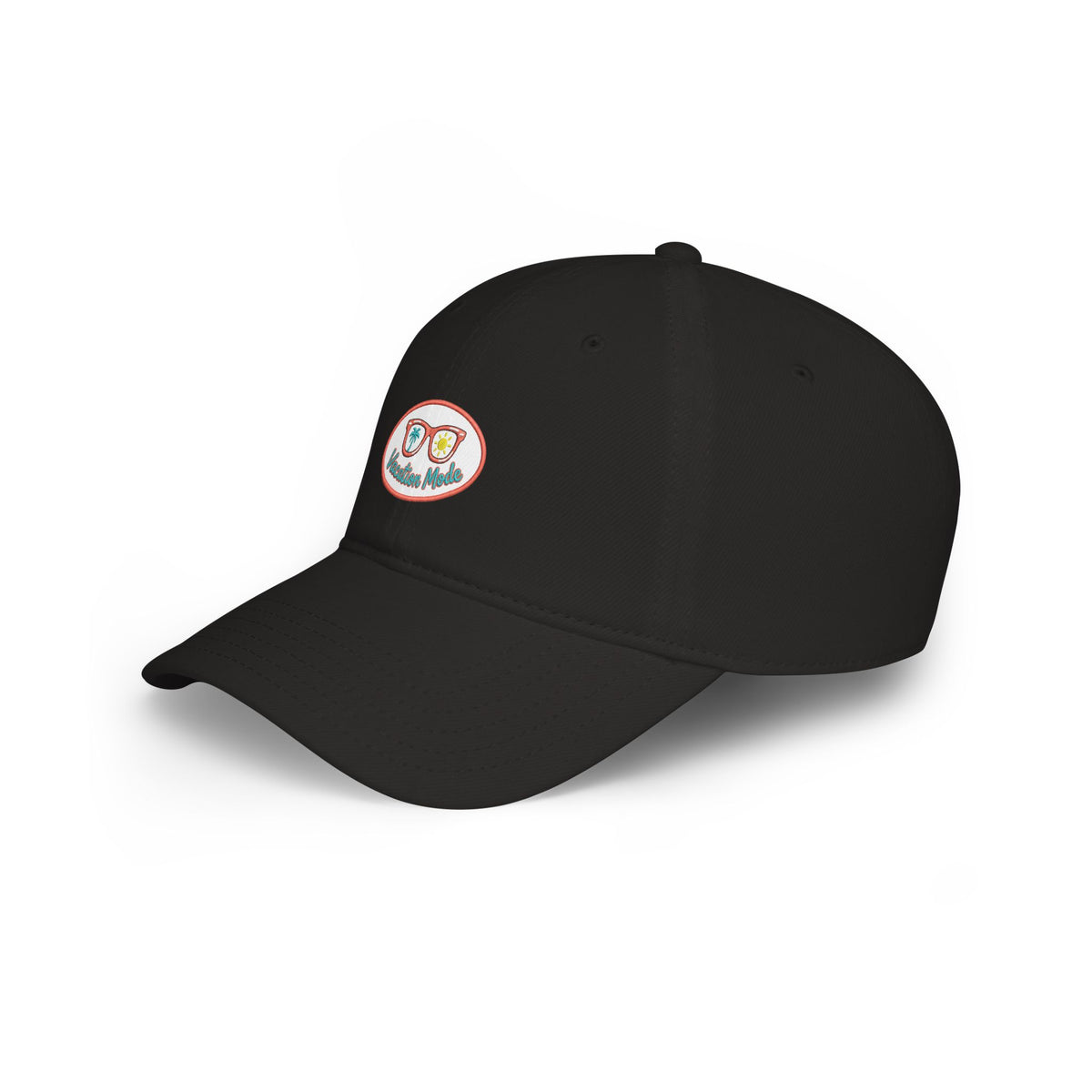 Red 'Vacation Mode' Low Profile Baseball Cap — Sunglasses Patch Dad Hat