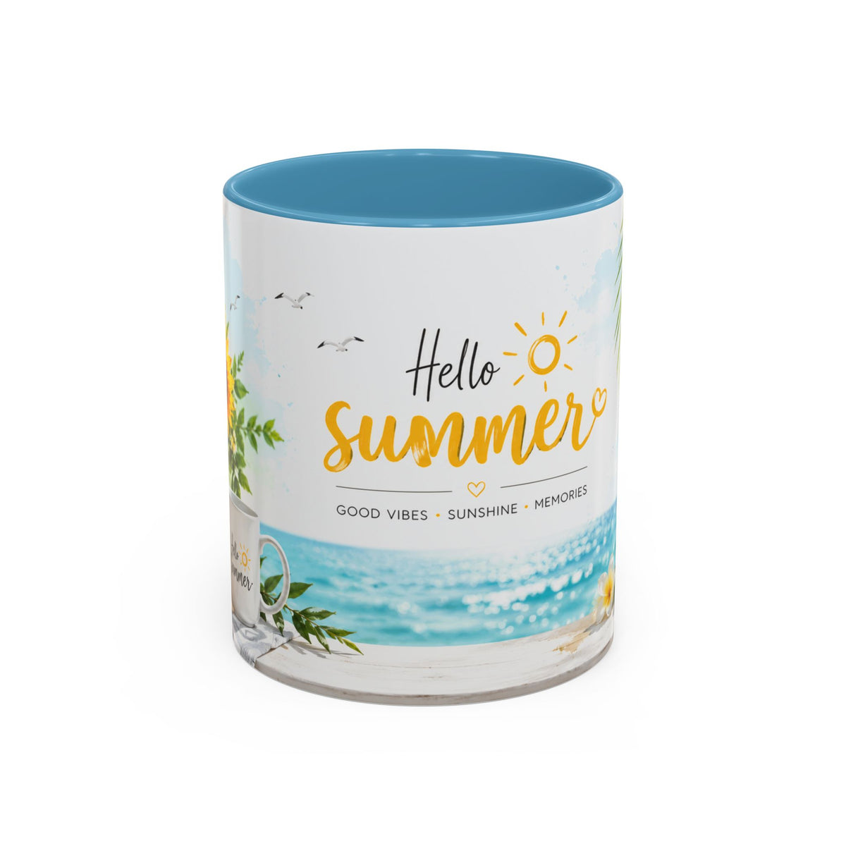 Hello Summer Accent Coffee Mug — Beach Vibes Lemon Palm Coastal Ceramic Mug (11/15oz)