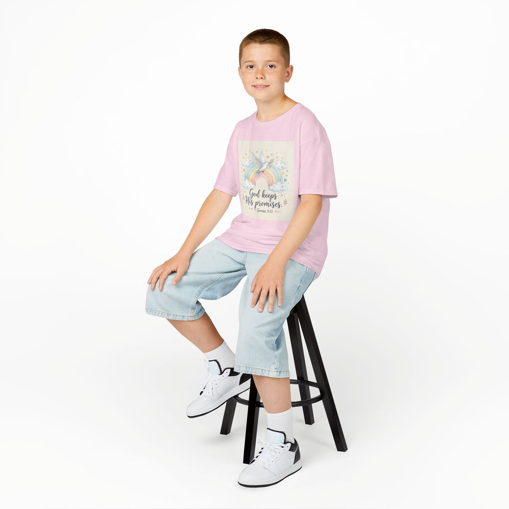 Christian Kids T-Shirt — "God Keeps His Promises" Rainbow Dove Tee | Psalm 145:13