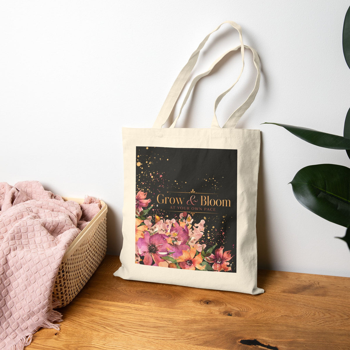 Grow & Bloom Floral Canvas Tote Bag