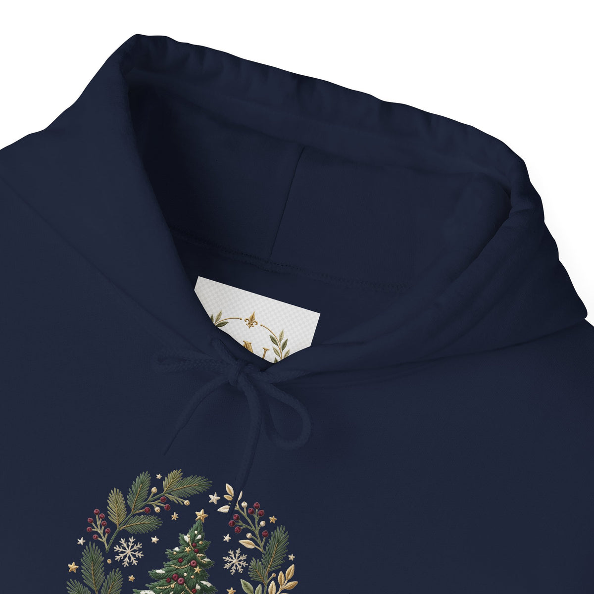Christmas Tree Wreath Hoodie — Festive Botanical Sweatshirt, 50/50 Cotton-Poly, Unisex