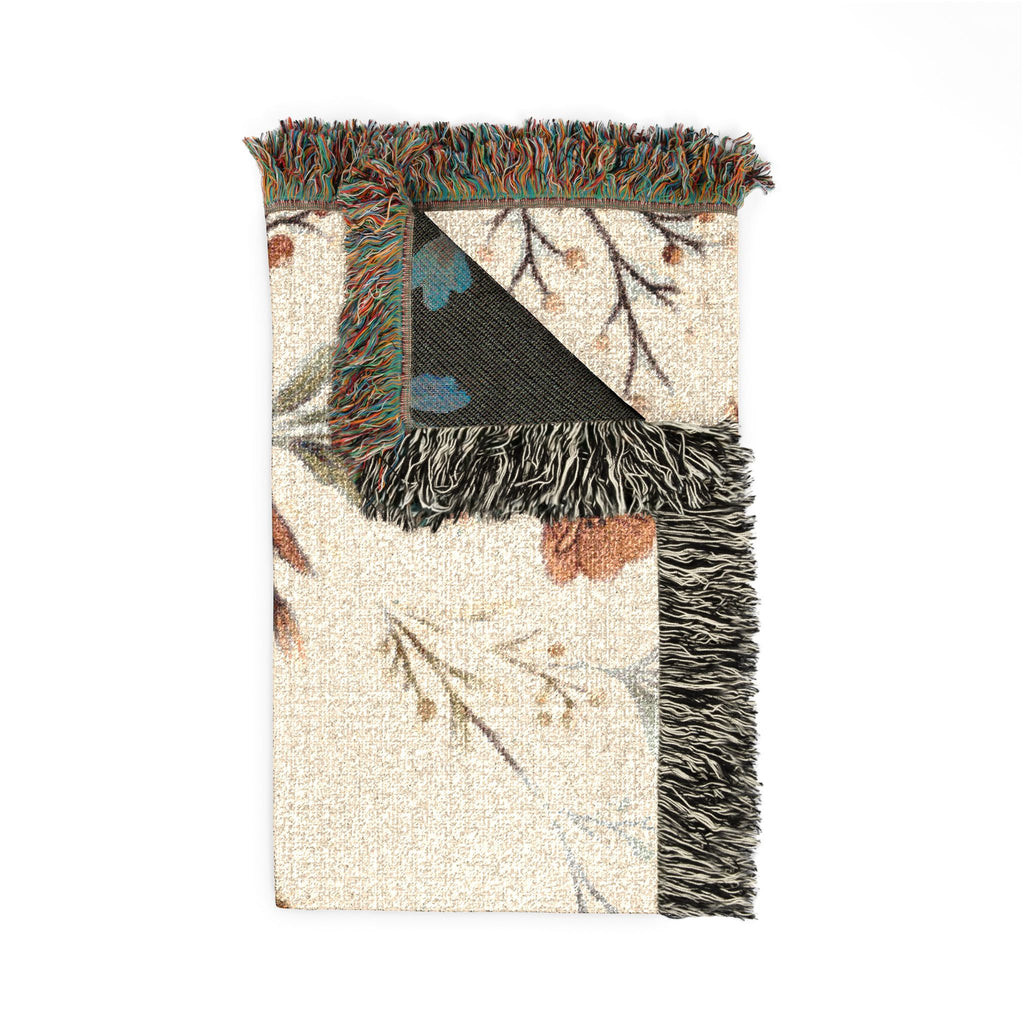 Floral Woven Blanket — Vintage Botanical Throw with Fringe