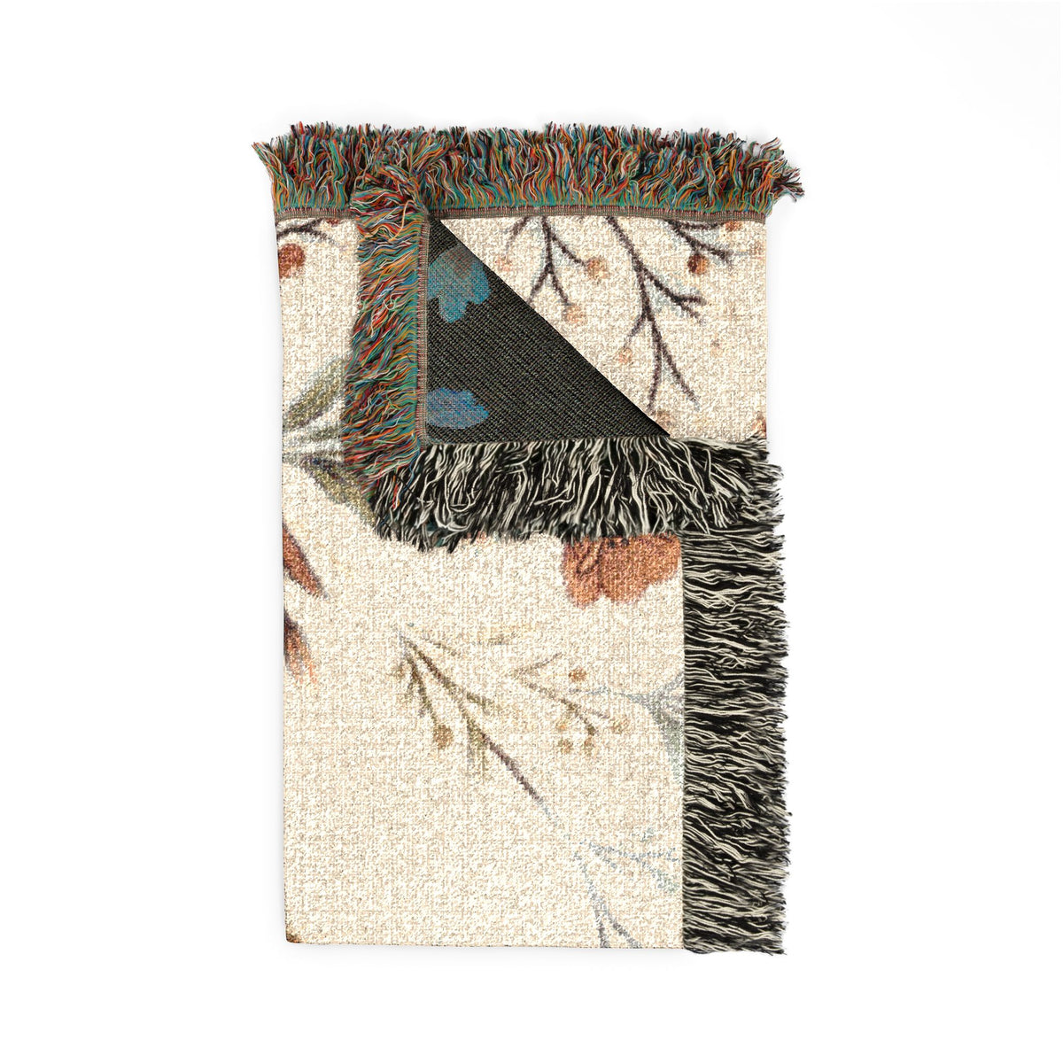 Floral Woven Blanket — Vintage Botanical Throw with Fringe