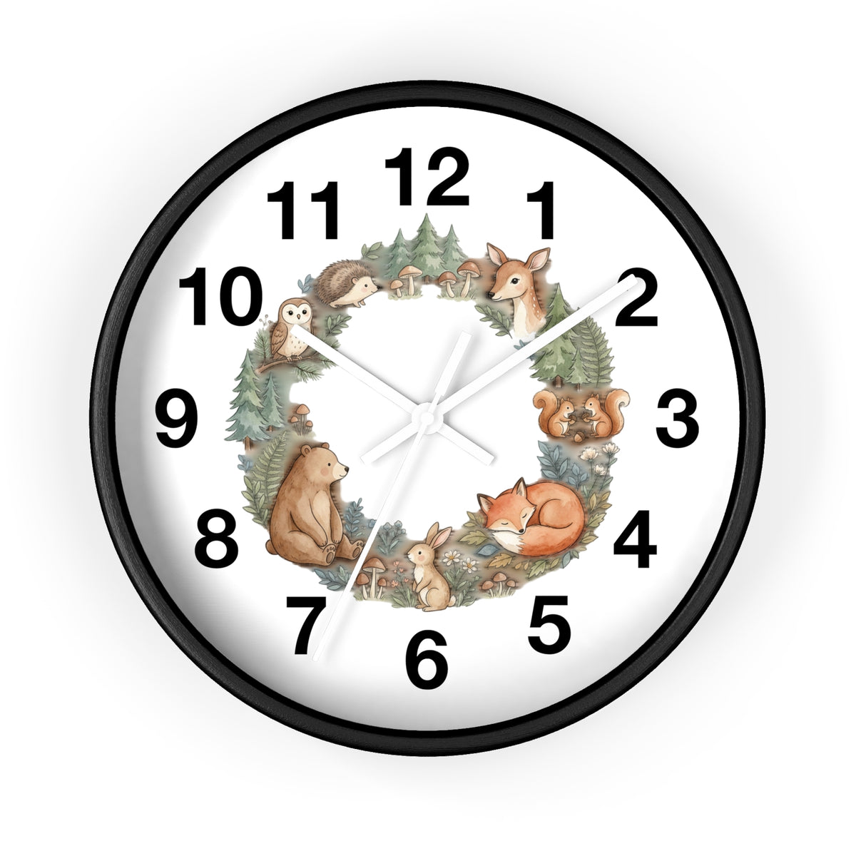 Woodland Animals Wreath Wall Clock — Cute Forest Nursery Clock