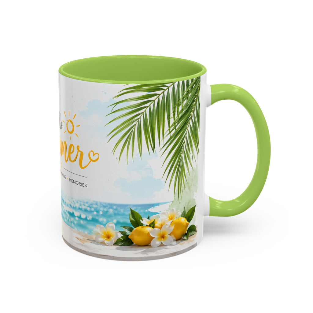 Hello Summer Accent Coffee Mug — Beach Vibes Lemon Palm Coastal Ceramic Mug (11/15oz)