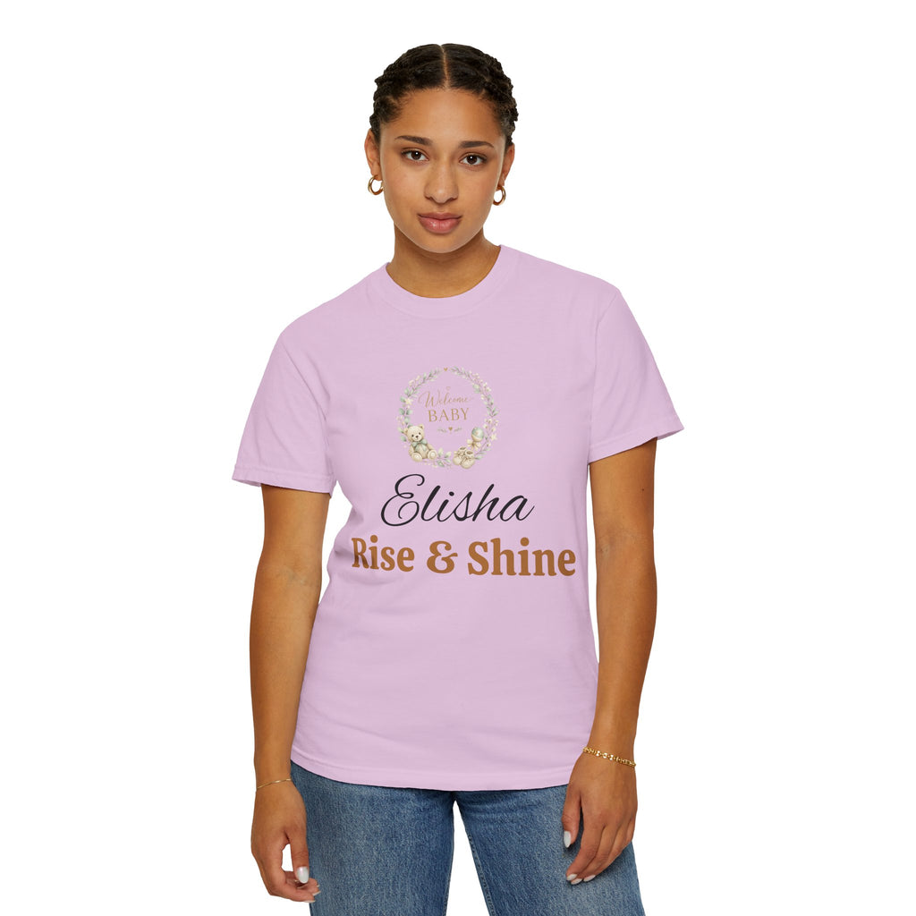 Personalized 'Rise & Shine' T-Shirt — Custom Name Floral Monogram Tee
