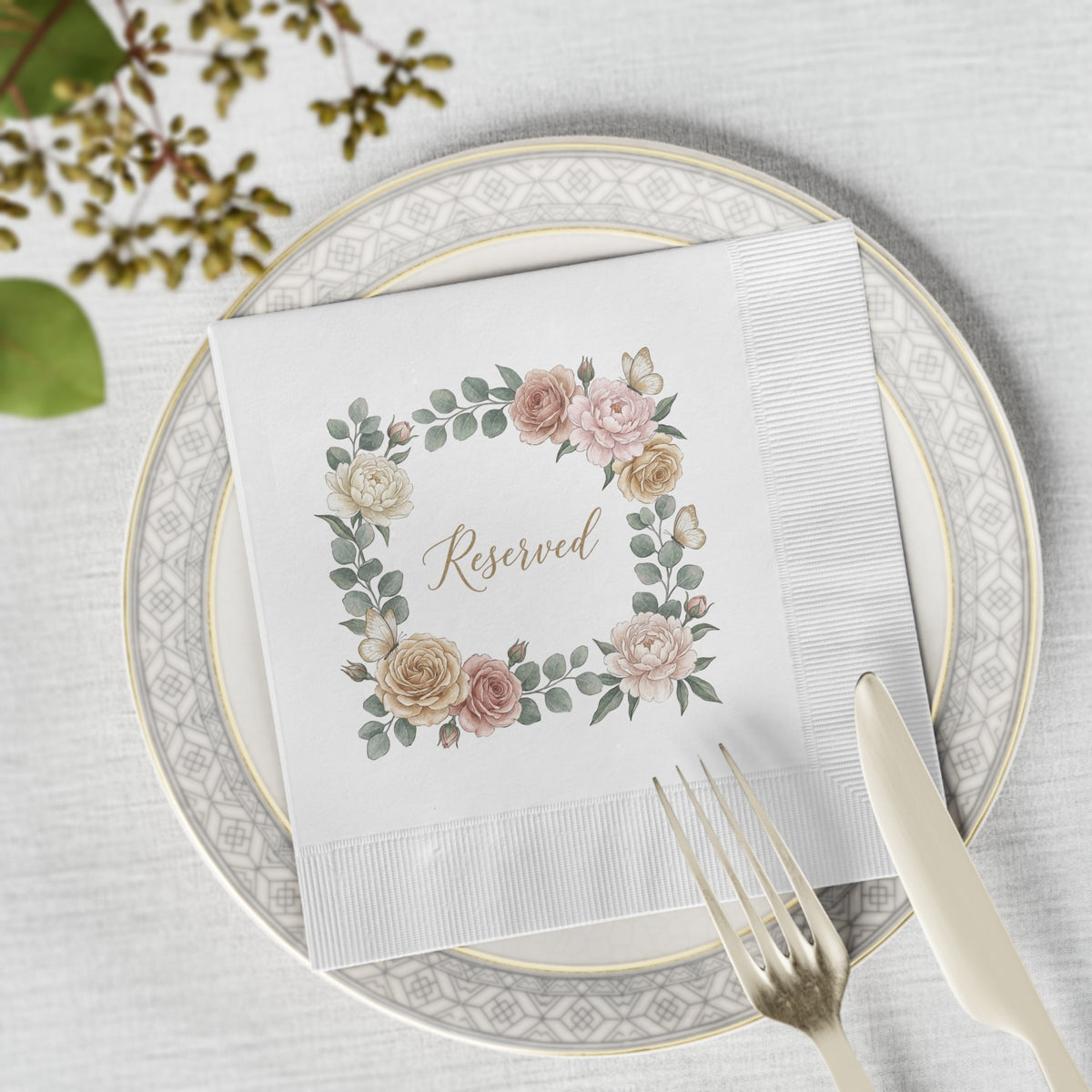 Reserved Floral Napkins — Elegant Wedding & Event Cocktail Napkins
