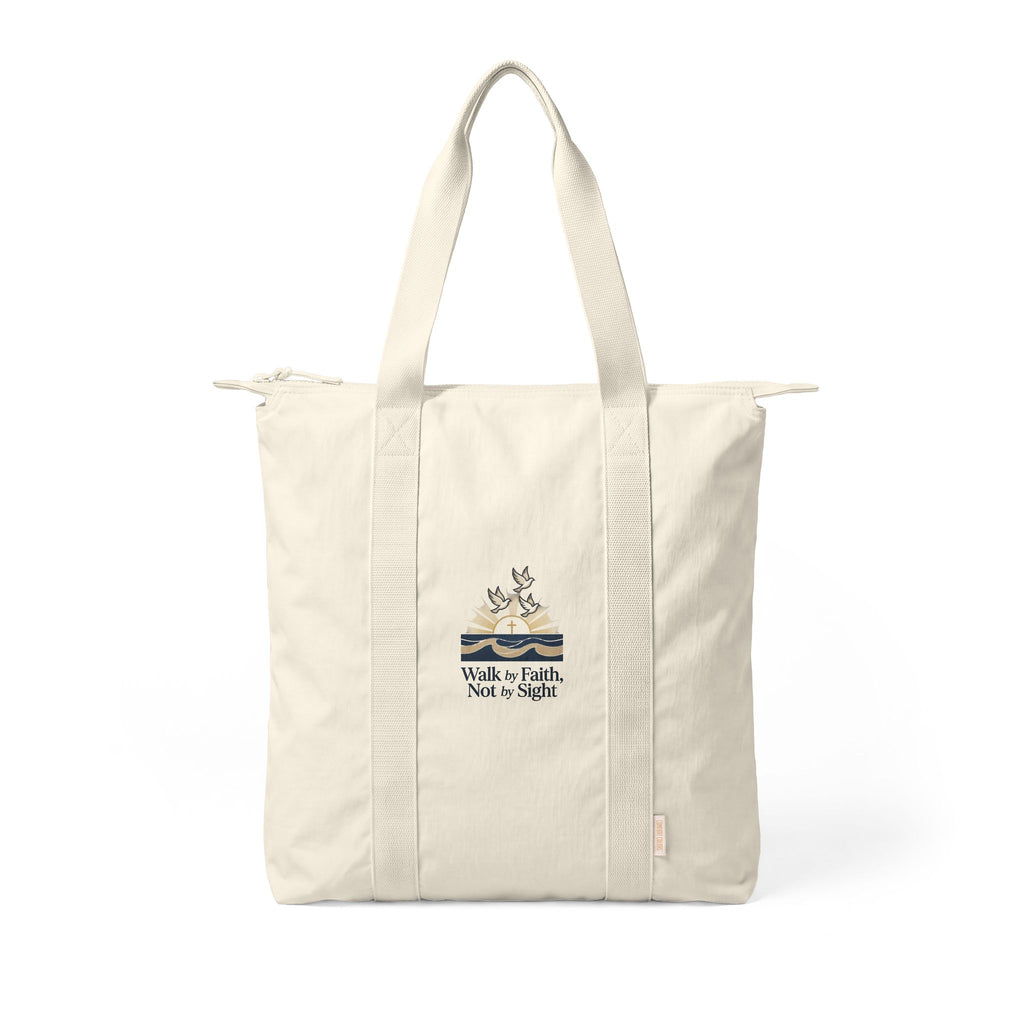 Everyday Nylon Tote Bag — Zippered Carry-All with Embroidered Detail