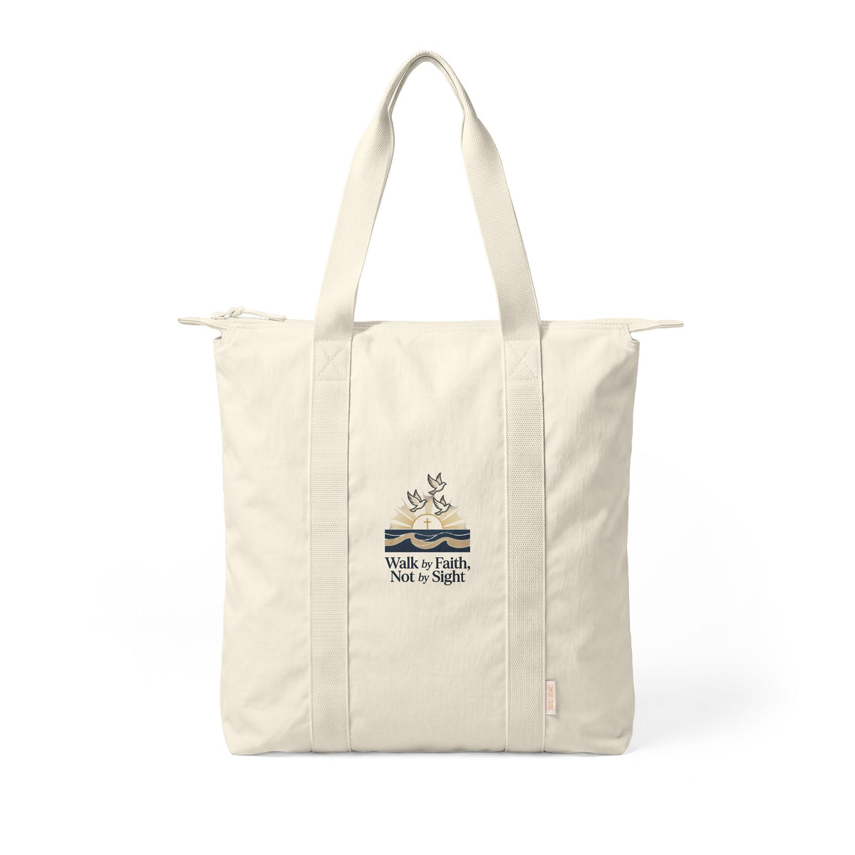 Everyday Nylon Tote Bag — Zippered Carry-All with Embroidered Detail