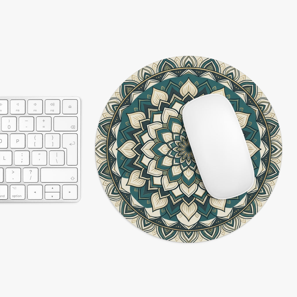 Teal Mandala Round Mouse Pad — Boho Desk Mat for Home Office, Meditation & Gifting