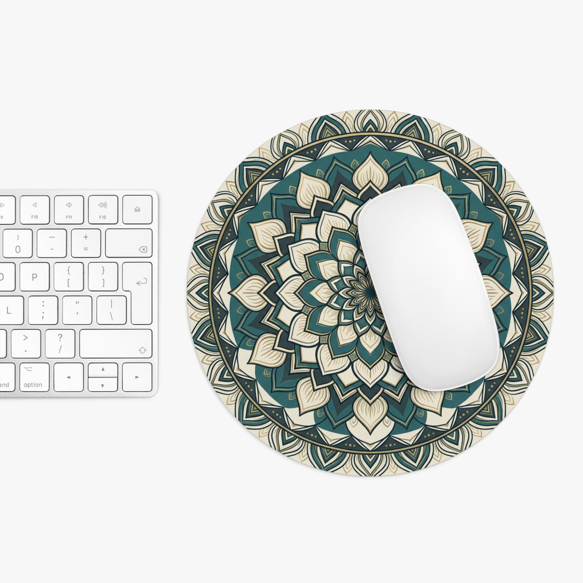 Teal Mandala Round Mouse Pad — Boho Desk Mat for Home Office, Meditation & Gifting