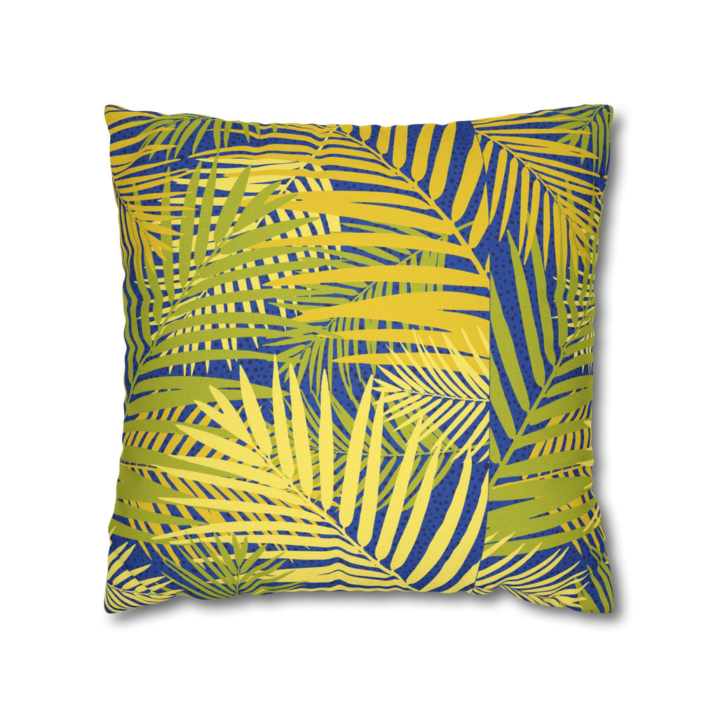 Tropical Palm Pillowcase — Yellow & Blue Leaf Decorative Pillow Cover